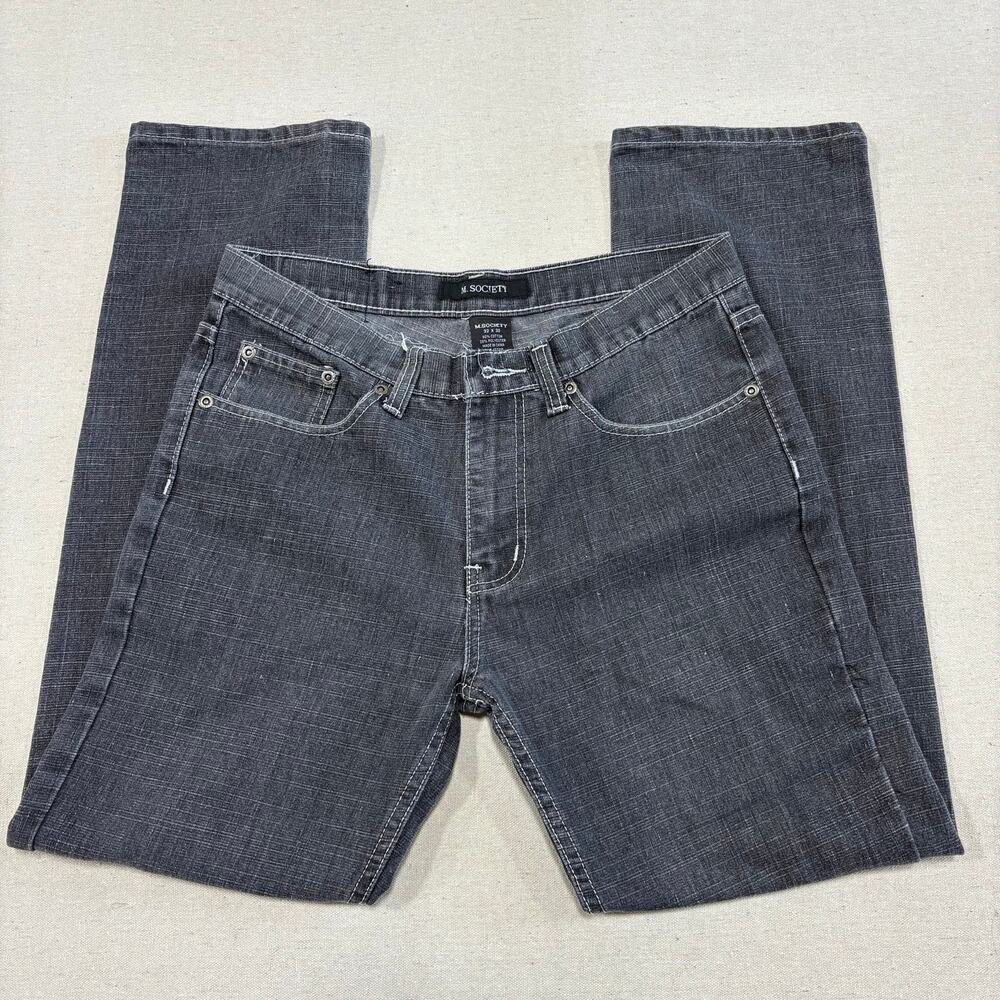 M Society Jeans Mens 32x30 Black Straight Leg Dark Wash Denim Grunge Y2K Vintage